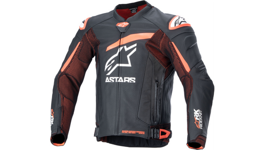 GP Plus R v4 Airflow Leather Jacket - Black/Red Fluo/White